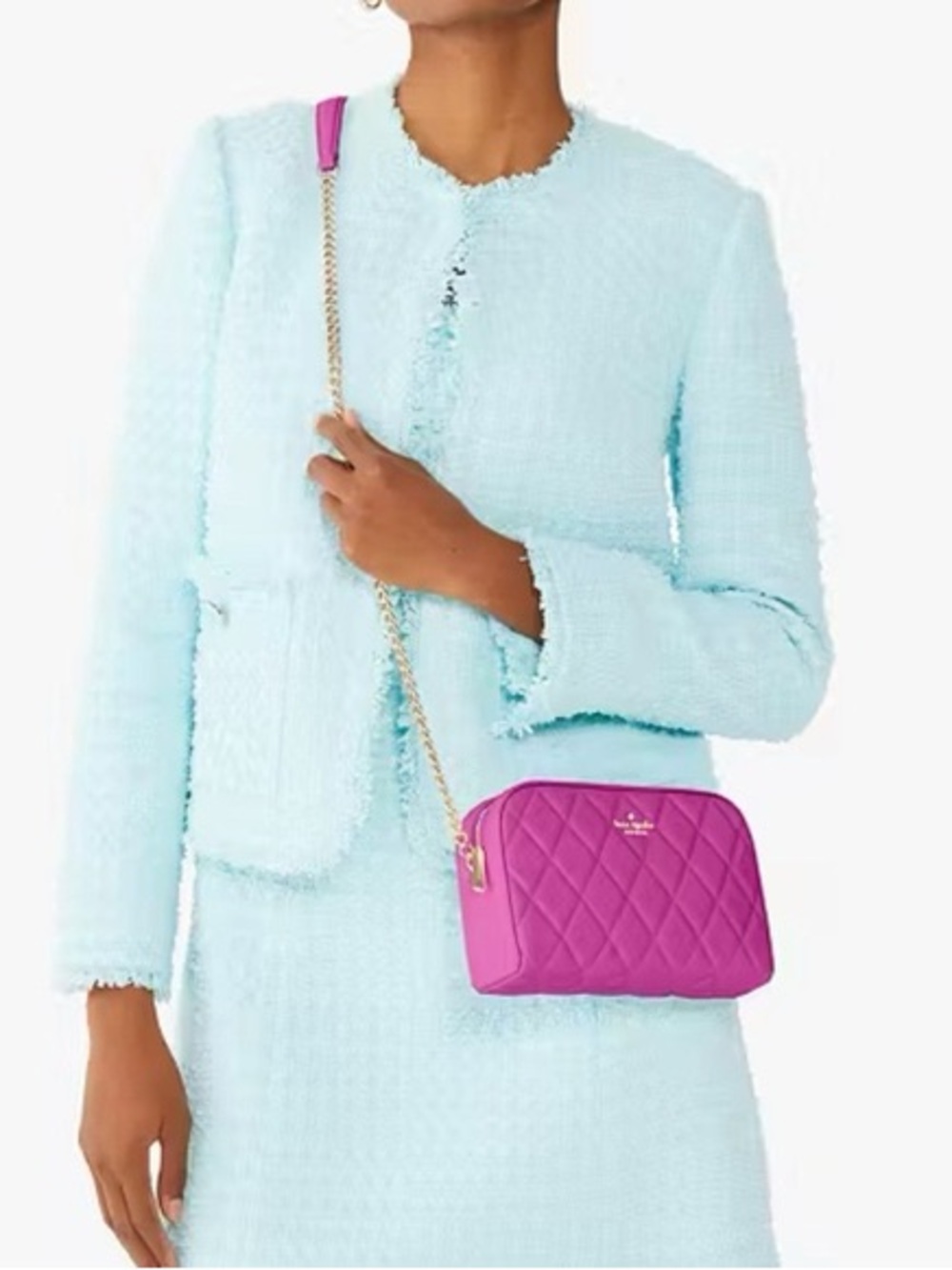 Kate Spade CareyBaja Rose pink quilted leather mini camera crossbody bag KG425